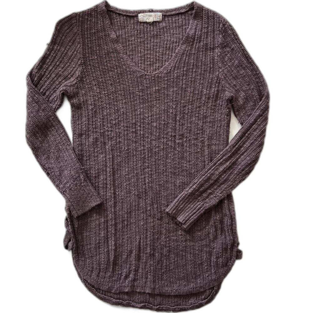 sz medium Womens Long Sleeve Purple Cable Knit V-Neck Sweater by Pink Republic